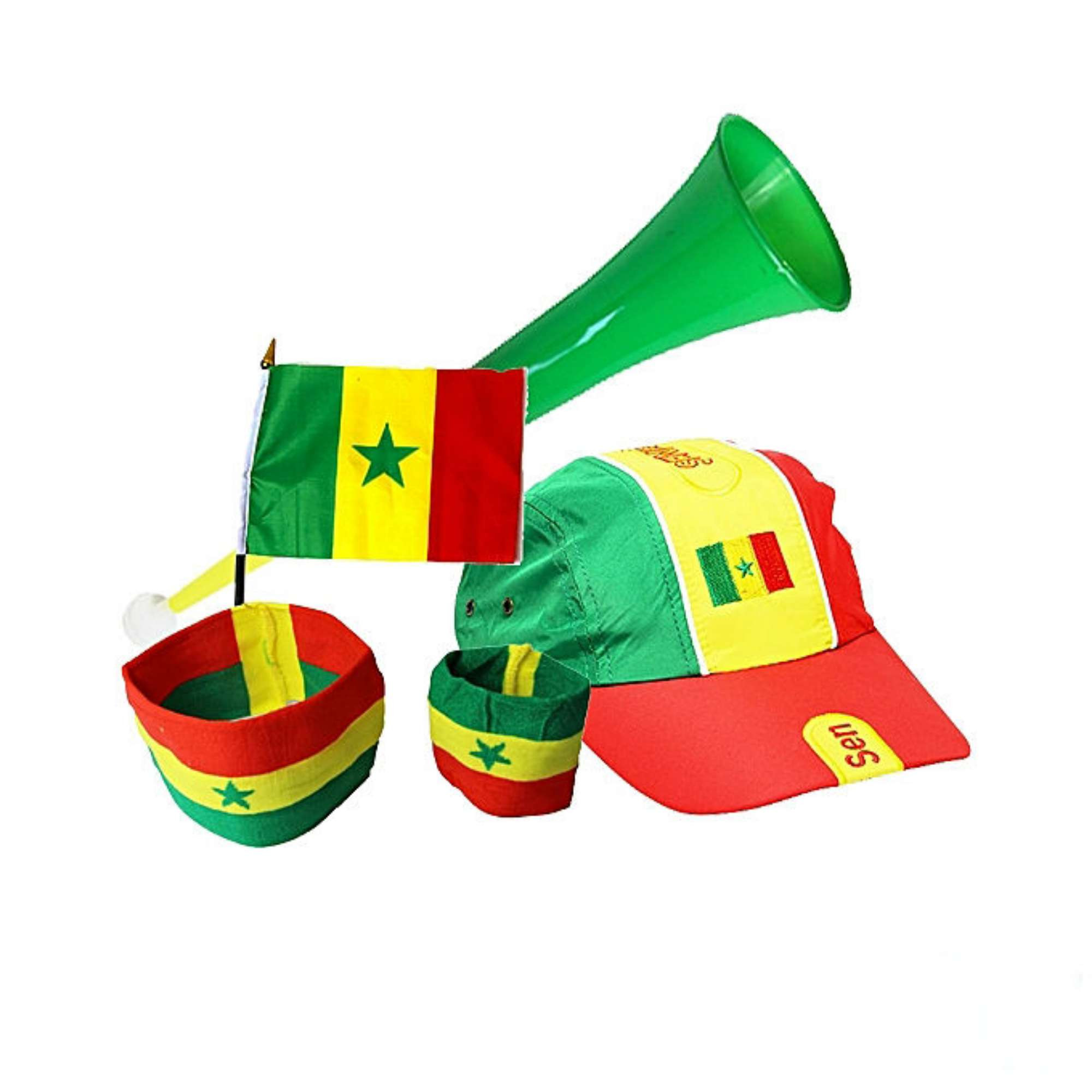 Kit du supporter - Casquette+Bandeau+Vuvuzela+Mini Drapeau – Vert/Jaune/Rouge