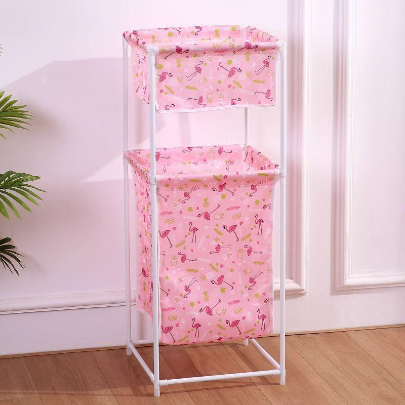 Panier à linge sur pied 2 niveaux en tissu imprimé, 85 cm