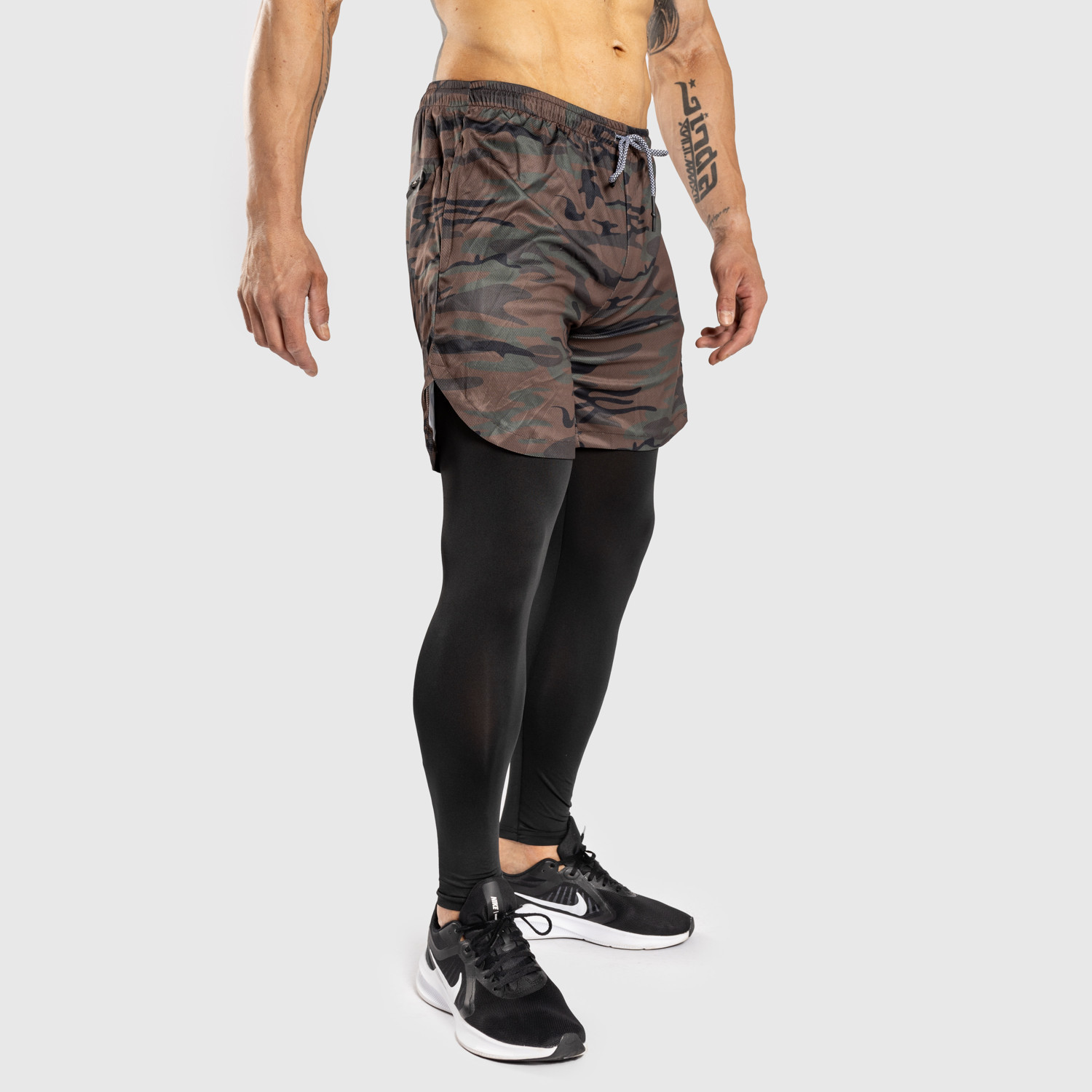 Short à compression avec leggings long pour hommes 2 en 1 camouflage