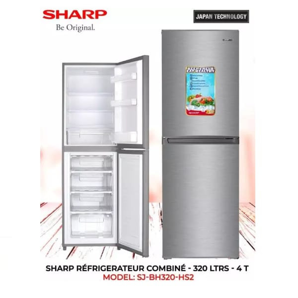 Réfrigérateur combiné Sharp 4 tiroirs 320 litres gris SJ-BH320-HS2