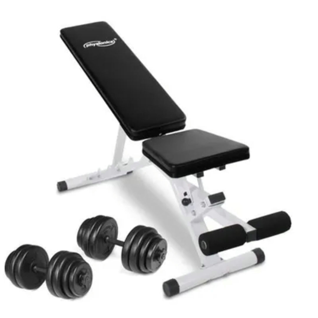 Banc de Musculation Inclinable/Réglable + Set d'Haltères Courts (2x15kg)