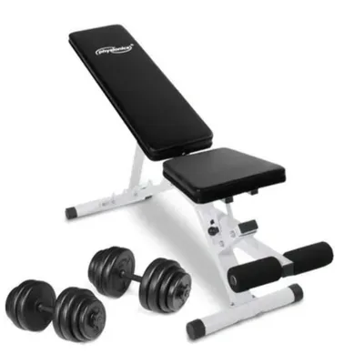 Banc de Musculation Inclinable/Réglable + Set d'Haltères Courts (2x15kg)