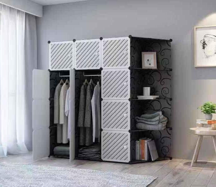 Miniature : Armoire de rangement + 1 colonne de rangement - Plastique 3 Battants