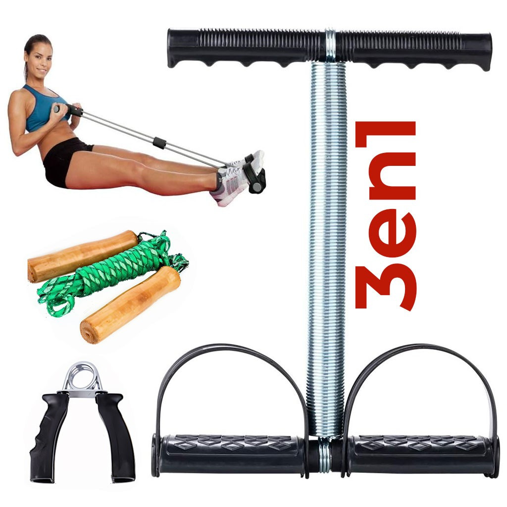 Combo fitness 3 en 1  Extenseur musculaire + pince-poignet + corde