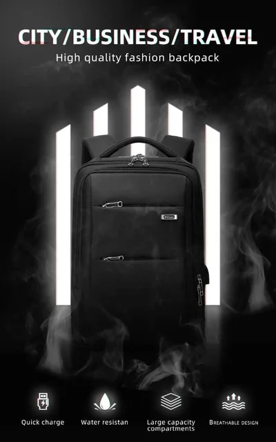 Sac à dos noir pour ordinateur avec port de charge USB