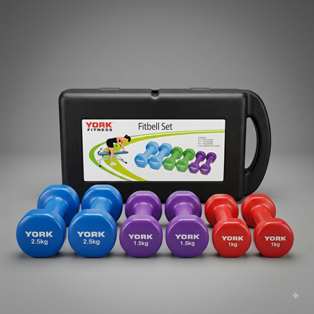 Set de Haltères Biceps en Vinyle York Fitness 10 kg — 6 Pièces avec Mallette
