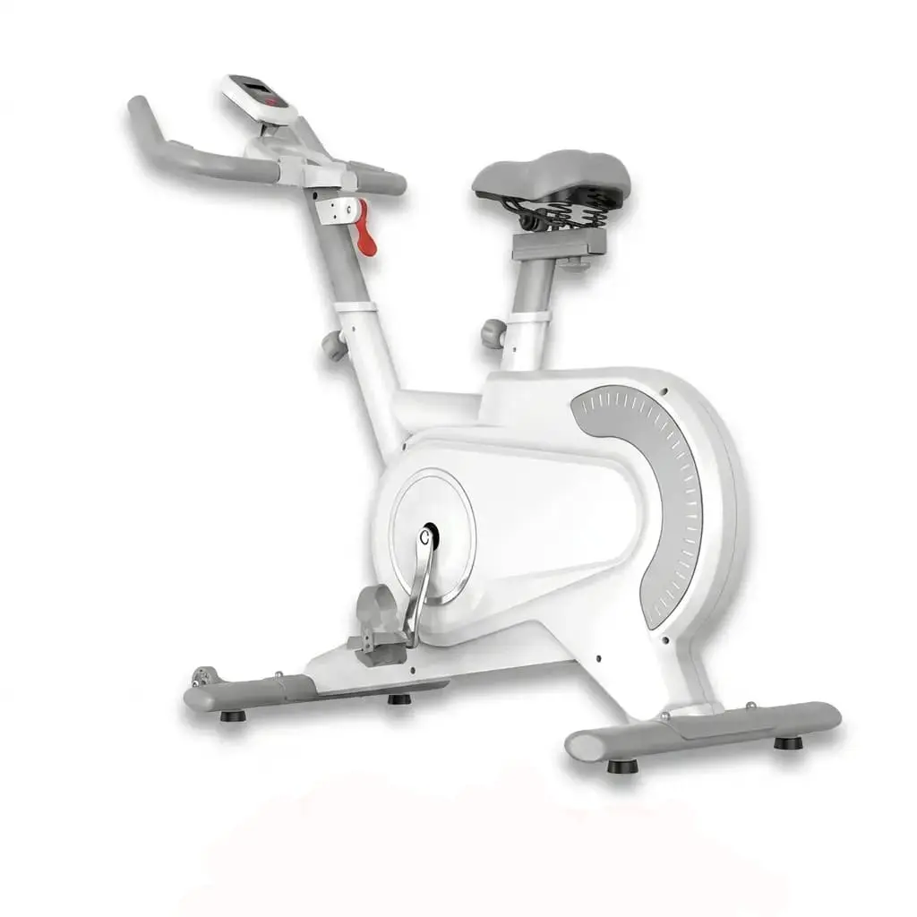 Vélo de Spinning Blanc Design Épuré Premium — Roue Carénée Silencieuse