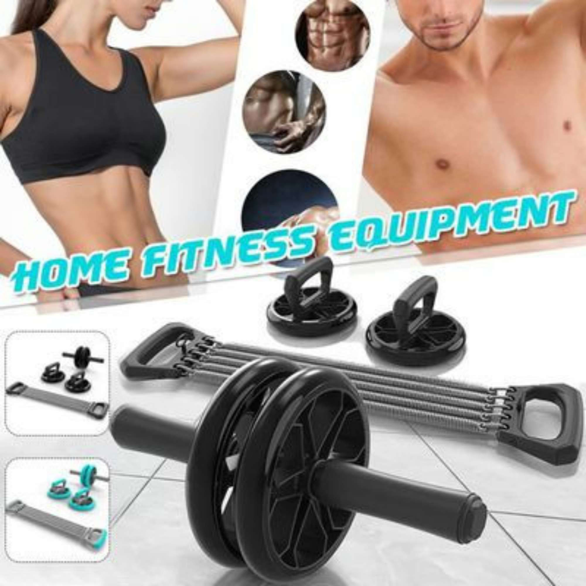 Roue Abdominale 3 en 1 Sans Bruit Entraîneur Musculaire + barre Push-up et tapis