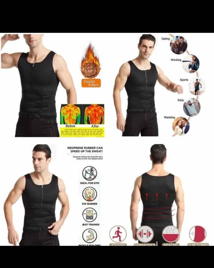 Gilet pour Hommes, Débardeur avec Taille Formateur Zipper, Sauna degraisseur

