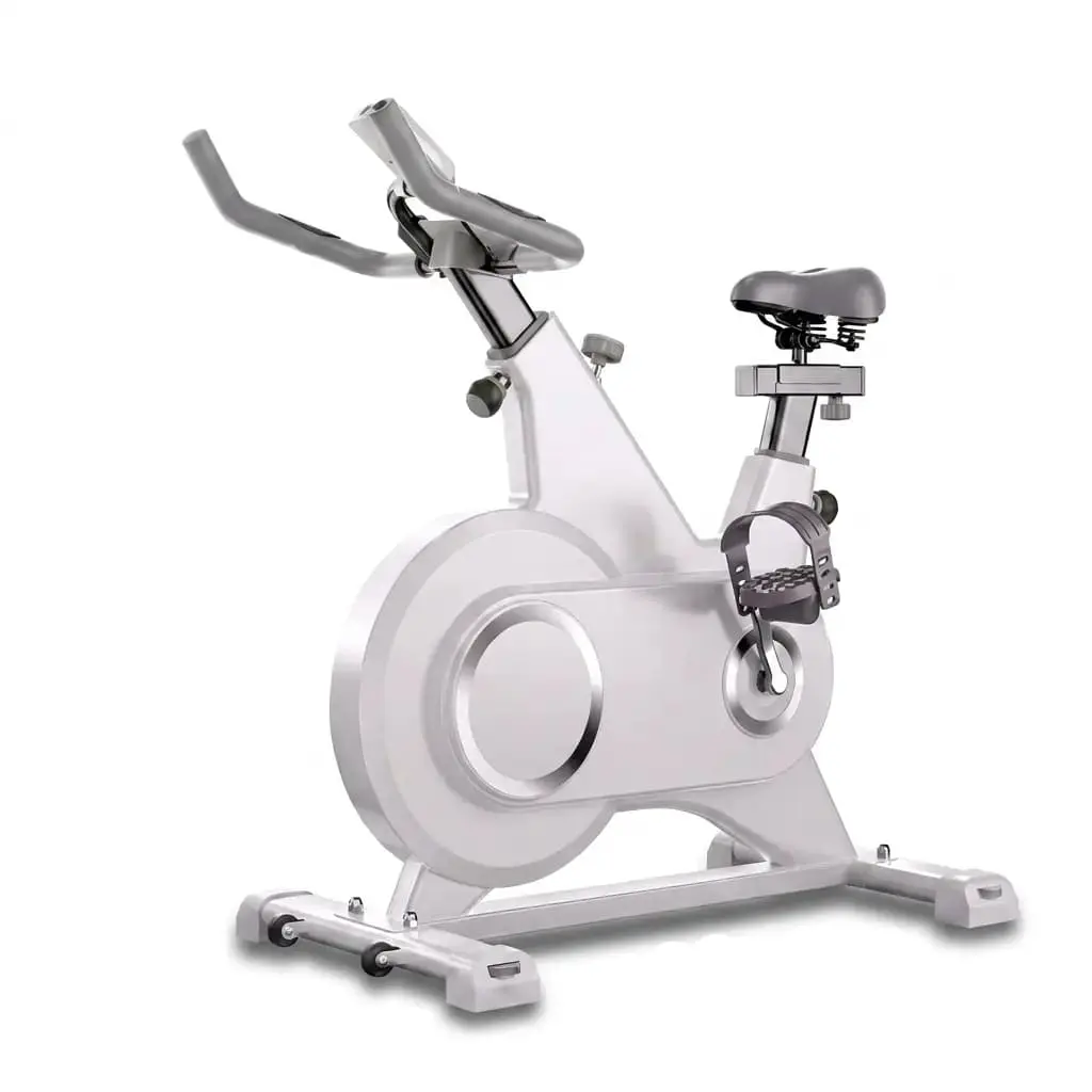 Vélo de Spinning Blanc Épuré — Roue d'Inertie Silencieuse