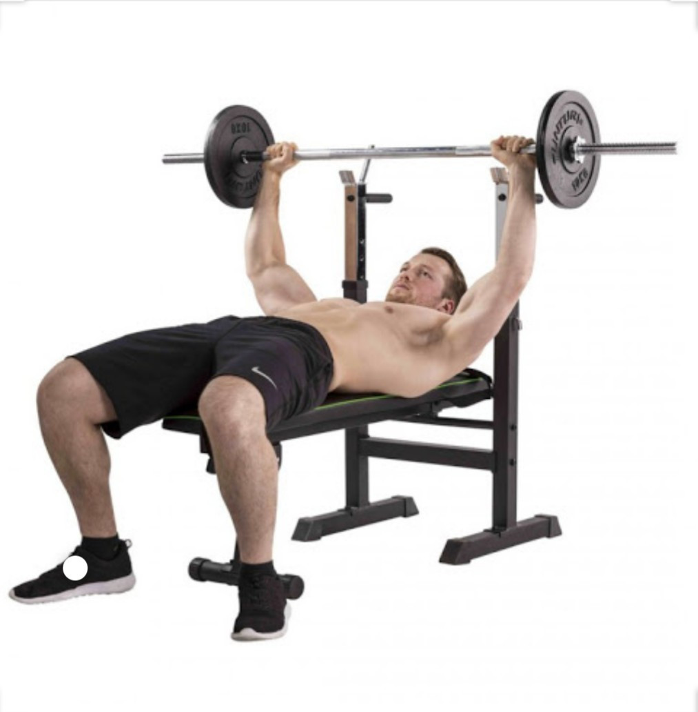 Banc de musculation Fitness pliable complet + barre de 25kg