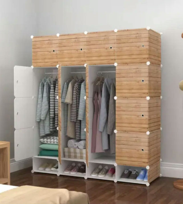 Armoire de rangement + chaussures - Plastique - 4 Battants - marron