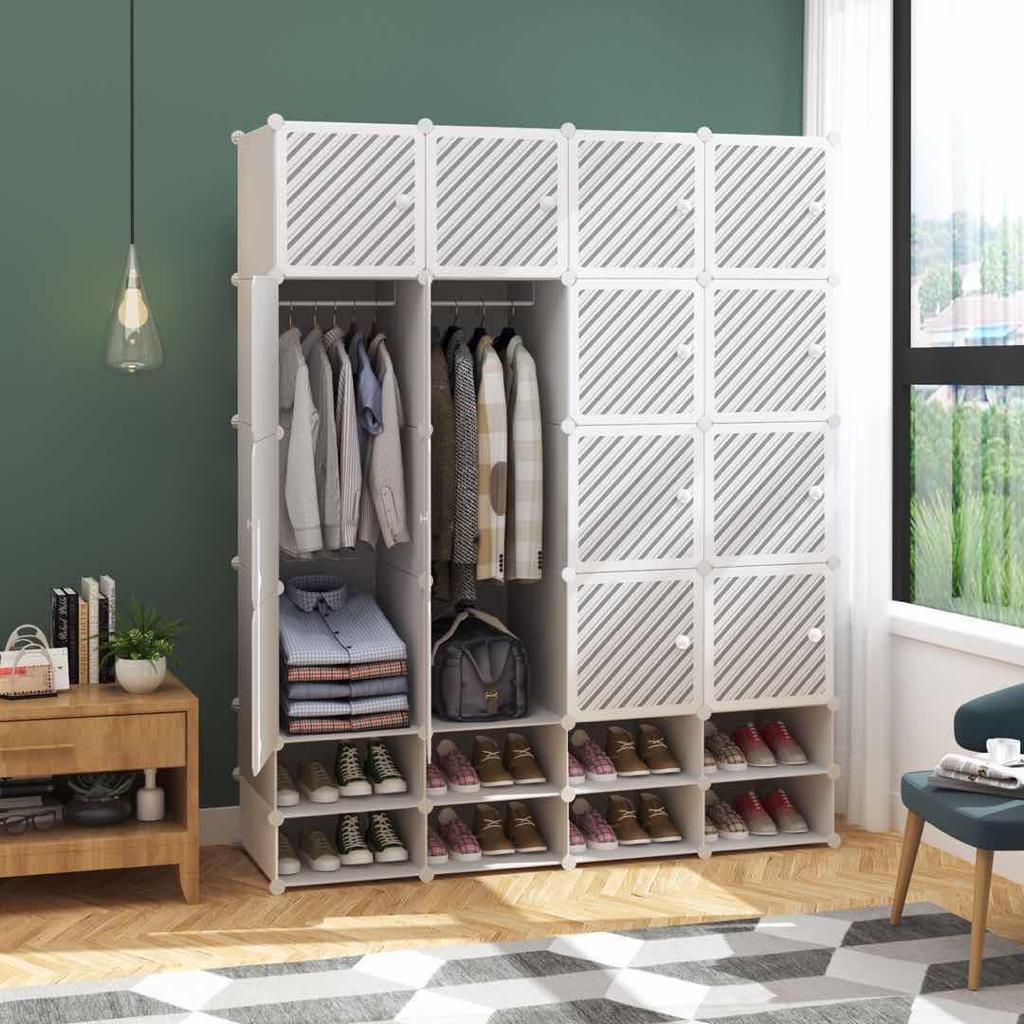 Armoire de rangement 4 Battants + 2 rangée de chaussures - Plastique - Réf. 019