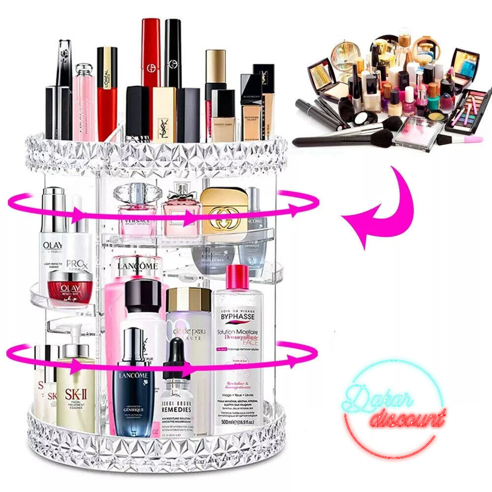Organisateur de maquillage rotatif Grande boîte de rangement cosmétique à 360°