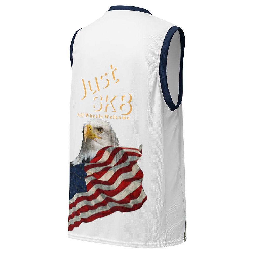 Thumbnail: Just Sk8 Recycled unisex basketball jersey Blu Str Wht Amer