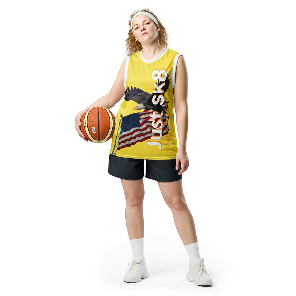 Thumbnail: Just Sk8 Recycled unisex basketball jersey Yel Wht Amer1