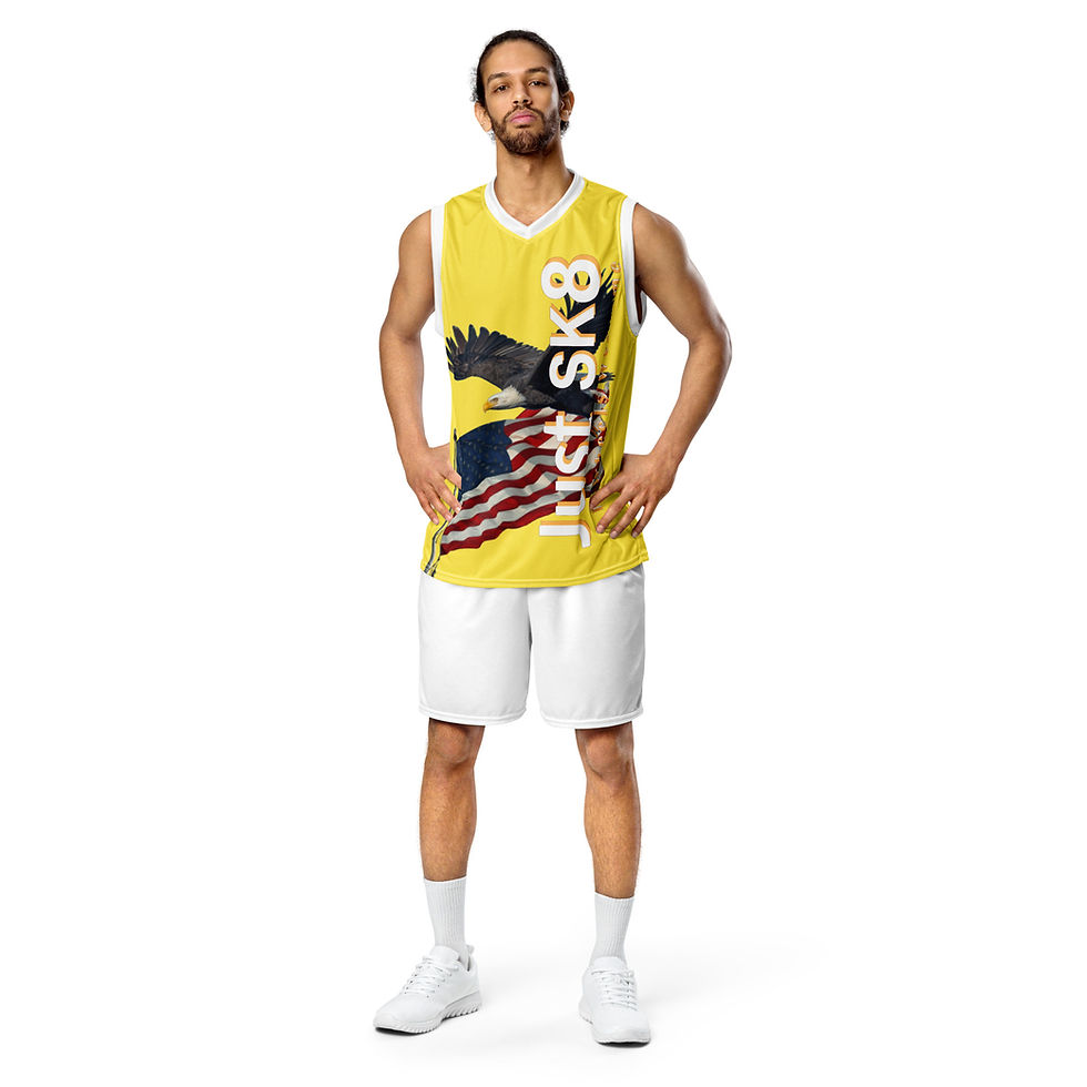 Thumbnail: Just Sk8 Recycled unisex basketball jersey Yel Wht Amer1