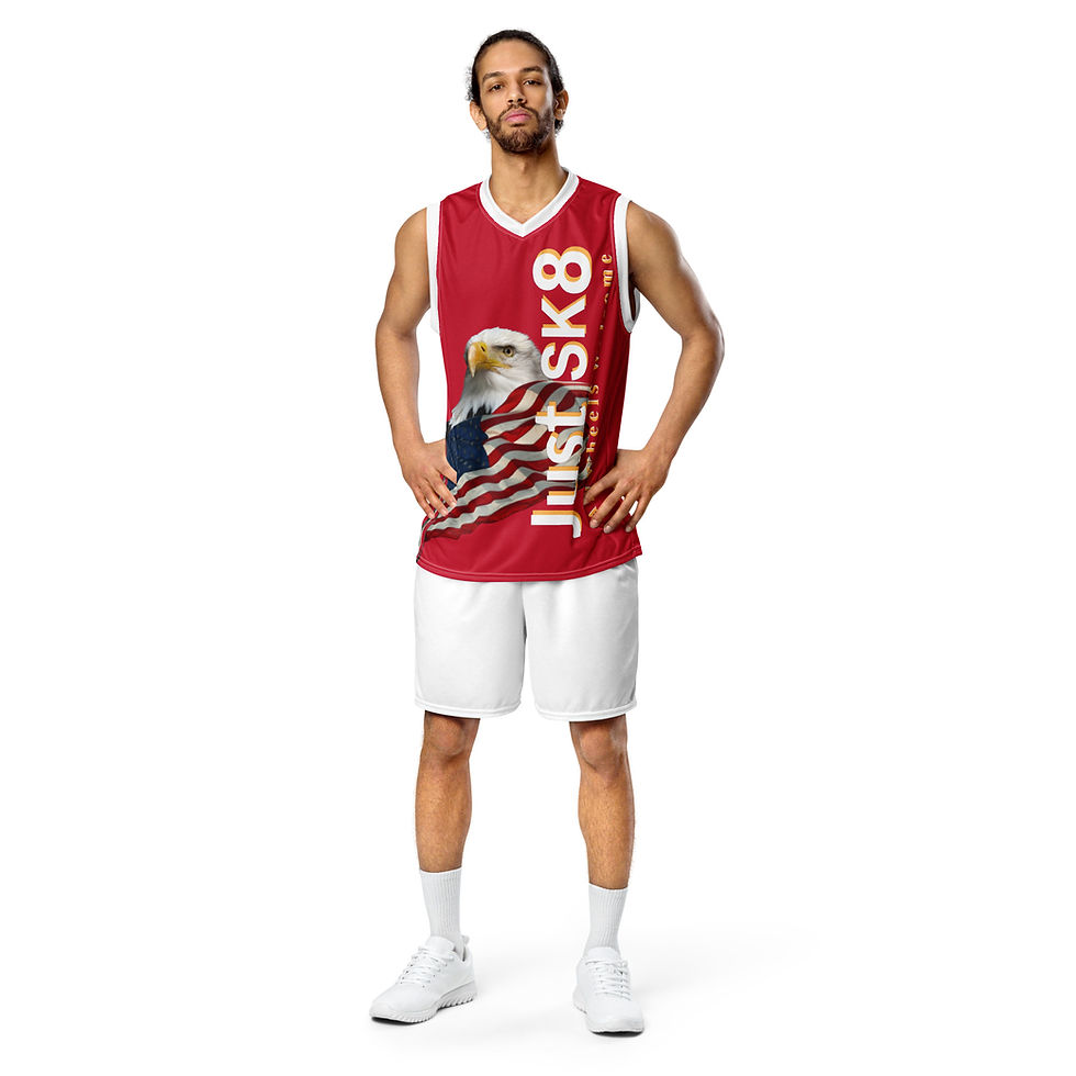 Thumbnail: Just Sk8 Recycled unisex basketball jersey Red Amer