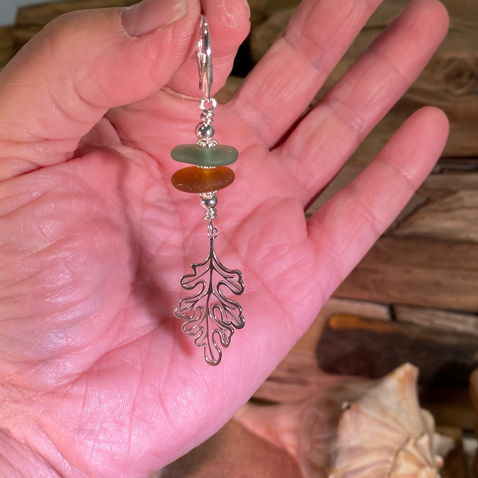 Thumbnail: Seaglass and Sterling Leaf earrings