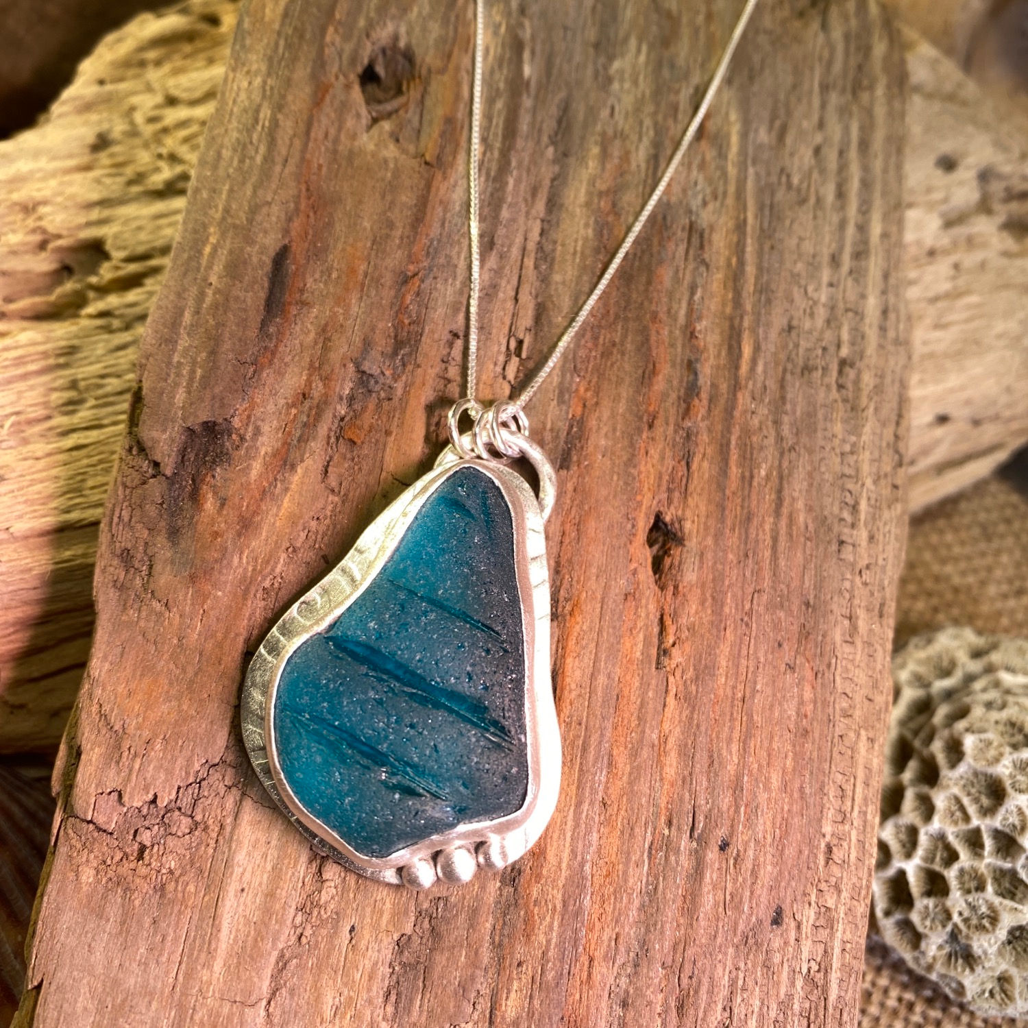 Teal Seaglass pendant