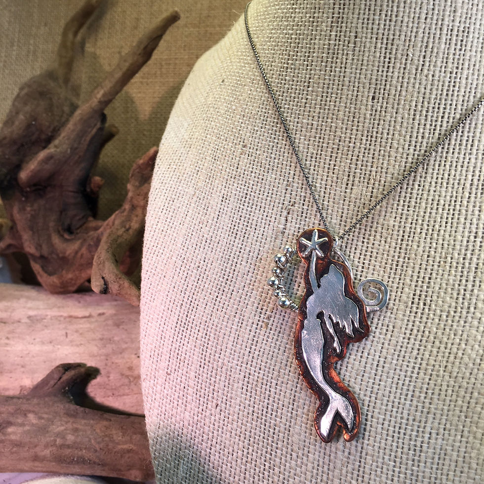 Thumbnail: Copper and Sterling Mermaid Pendant