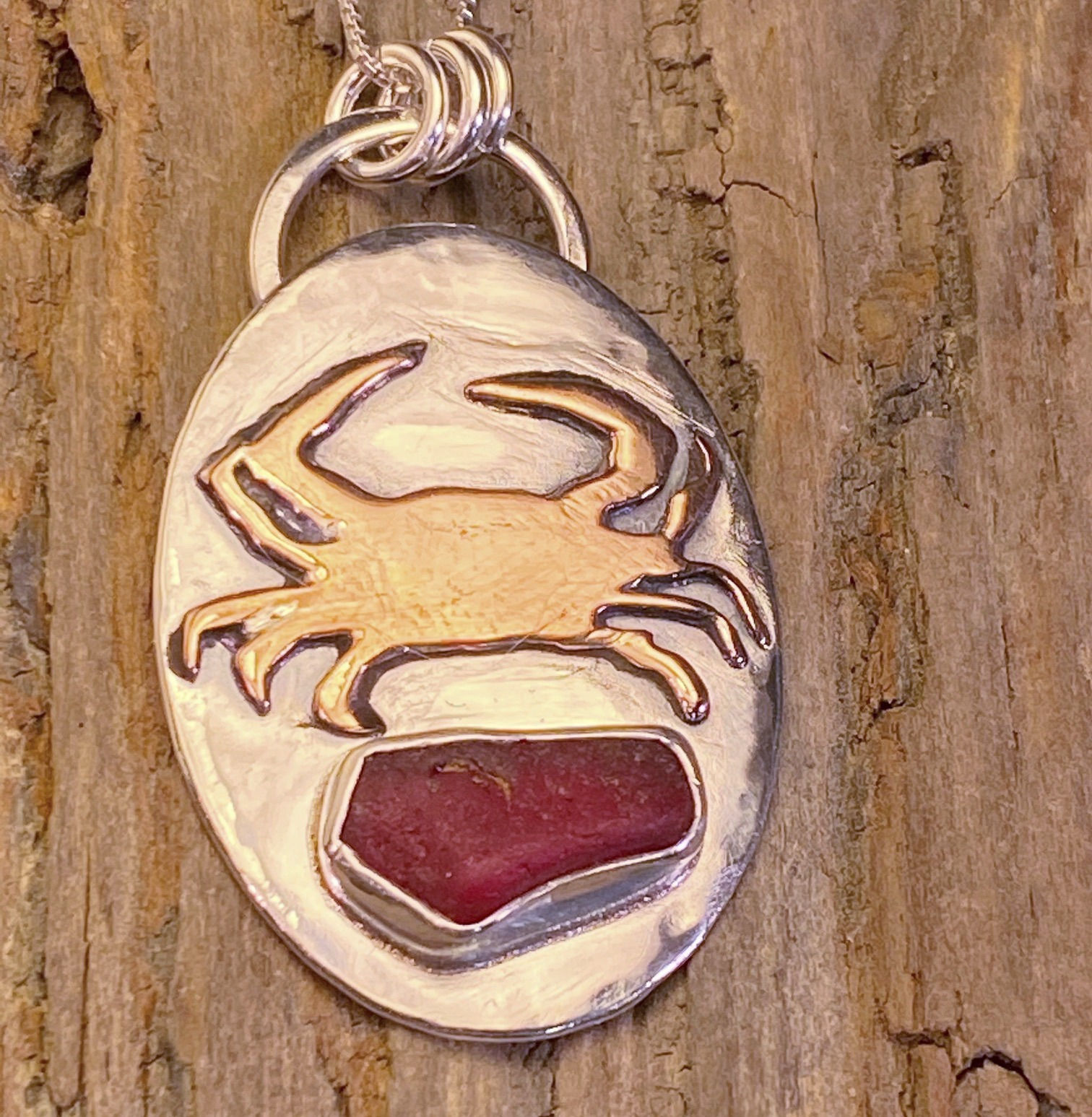 Red Seaglass Crab Pendant