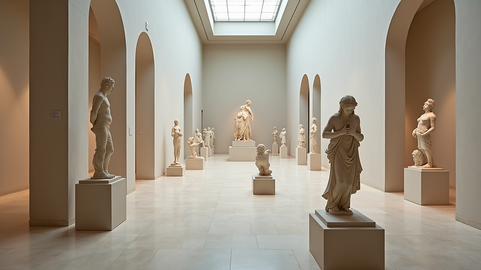 High angle view of a contemporary sculpture installation in an Italian museum