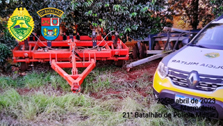 PM recupera maquinário agrícola avaliado em R$ 150 mil, furtado em Marmeleiro