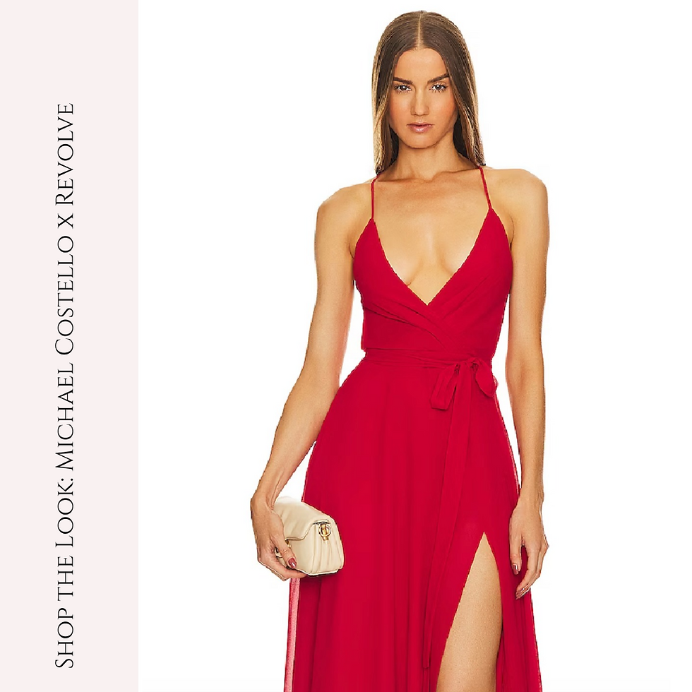 Michael Costello x Revolve Hoku Gown in Bright Red, Spaghetti Strap Deep V Neckline, Wrap Look Gown with Waist Tie, Side Slit in Georgette in Bright Red