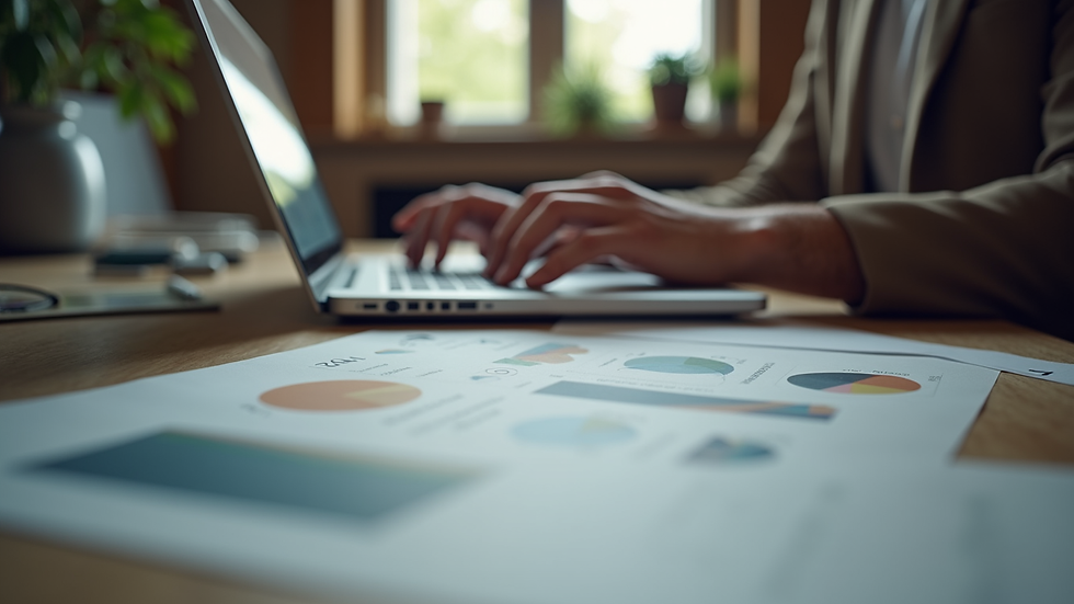 Close-up view of a designer working on branding materials on a laptop
