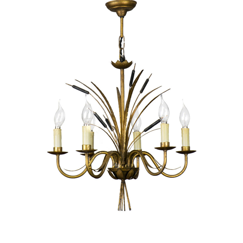 Rush Ferrocolor Reed Chandelier in Gilt Iron