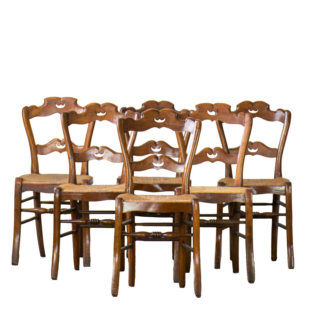 Early 20th Century Set of Six Antique Rush Chairs