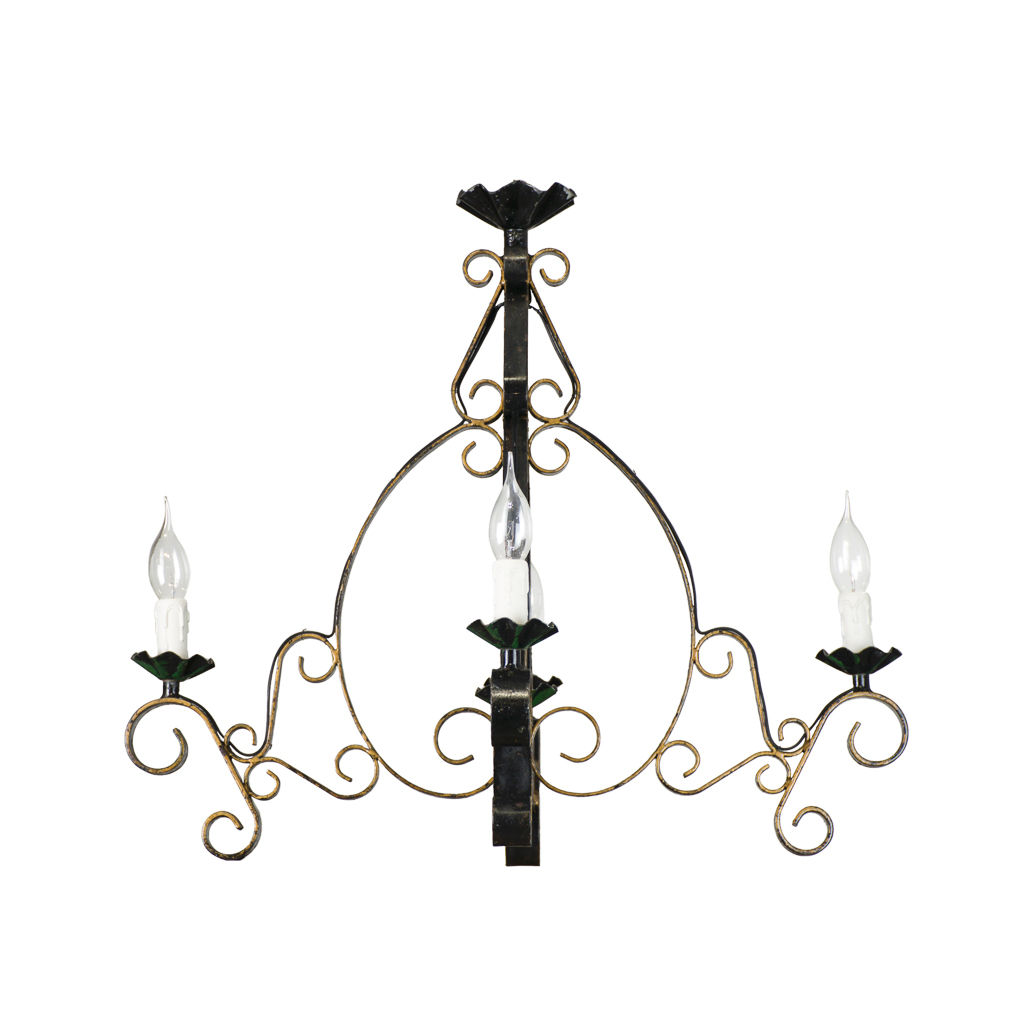 French Wrought Iron Chandelier, Original Patina