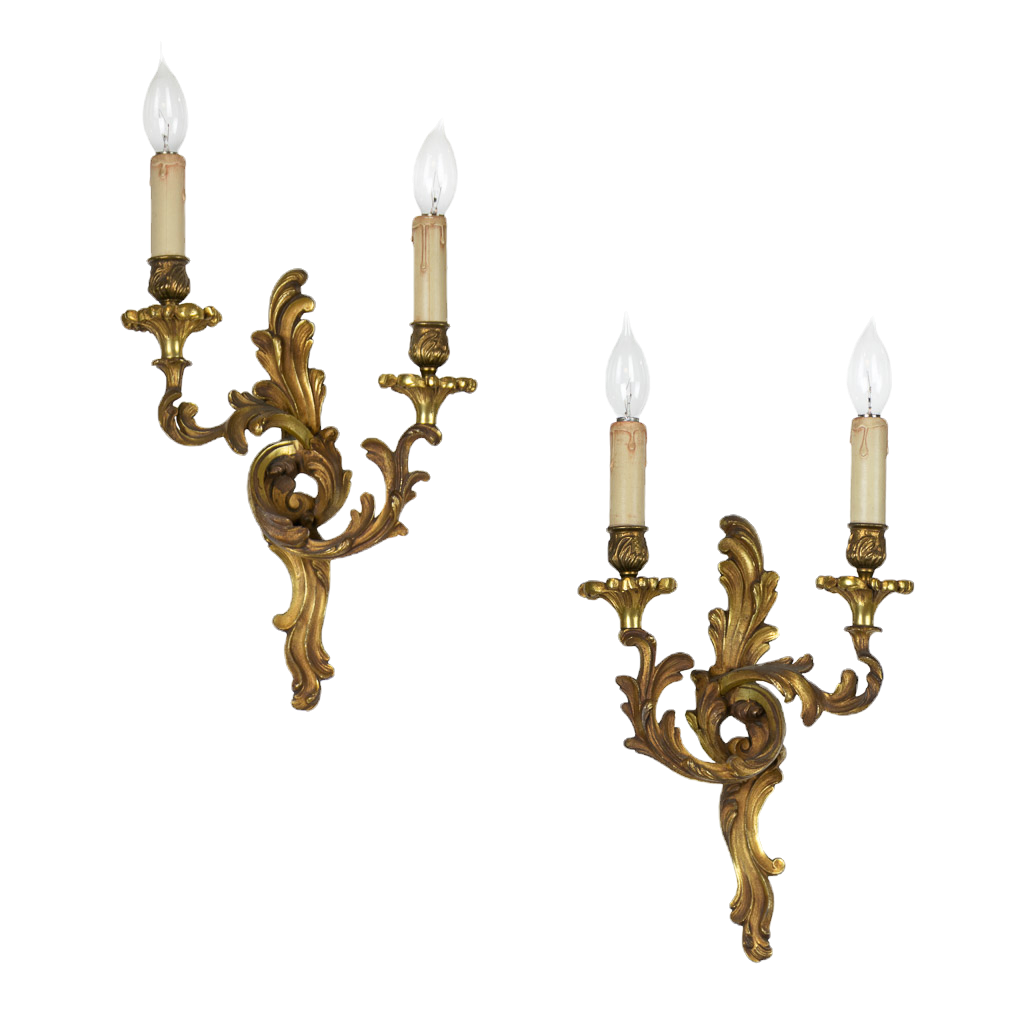 Pair of French Louis XV Style Gilt Bronze Ormolu Sconces