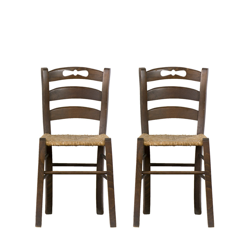 Set of Two French Country Rush Seat Chairs