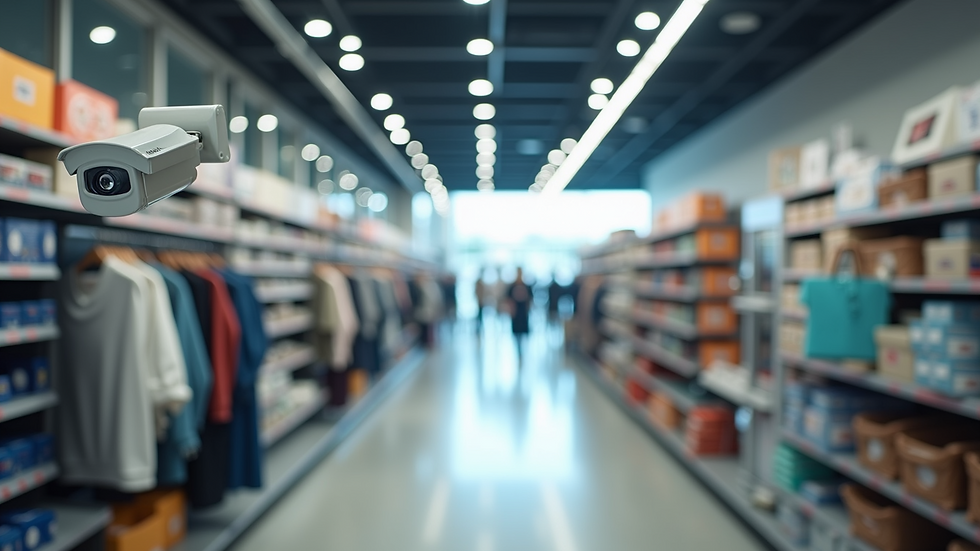 Eye-level view of a modern retail store with video cameras installed
