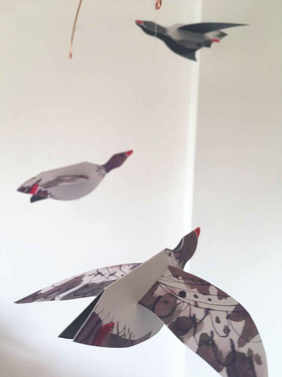 Thumbnail: Three Geese Handmade Paper Mobile