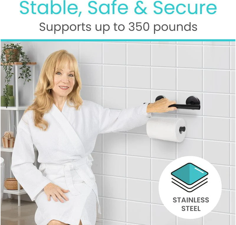 Thumbnail: Metal Grab Bar With Toilet Paper Holder