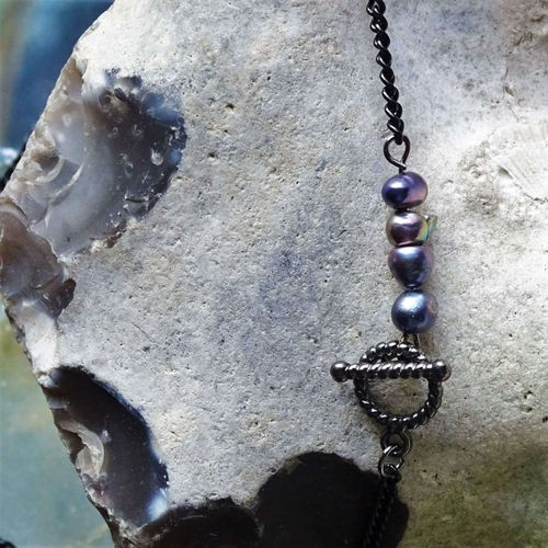 Thumbnail: Necklace - square micro-mosaic black pendant - pink gerbera