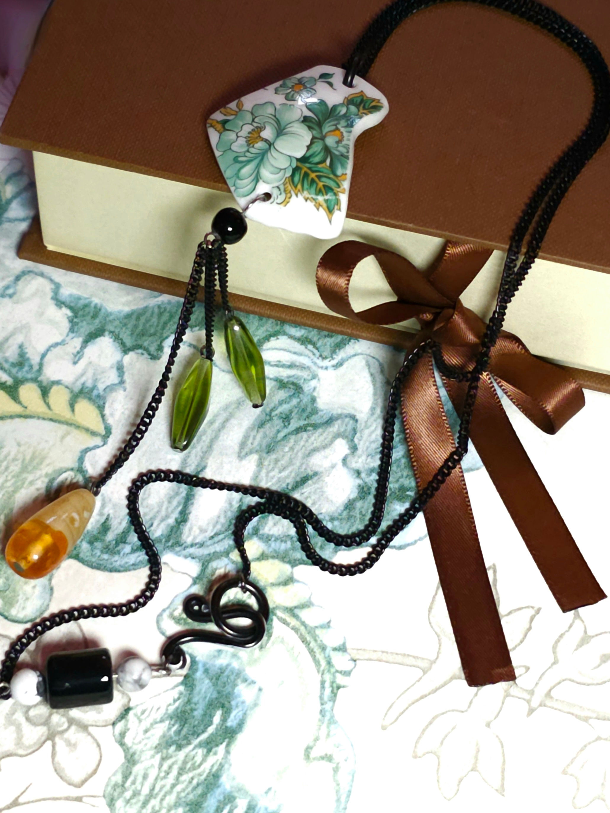 Necklace - pendant made of a single large shaped vintage shard