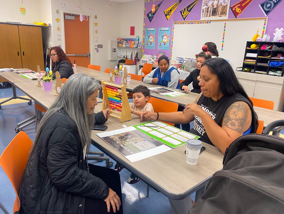 Community members looking at a campus map.