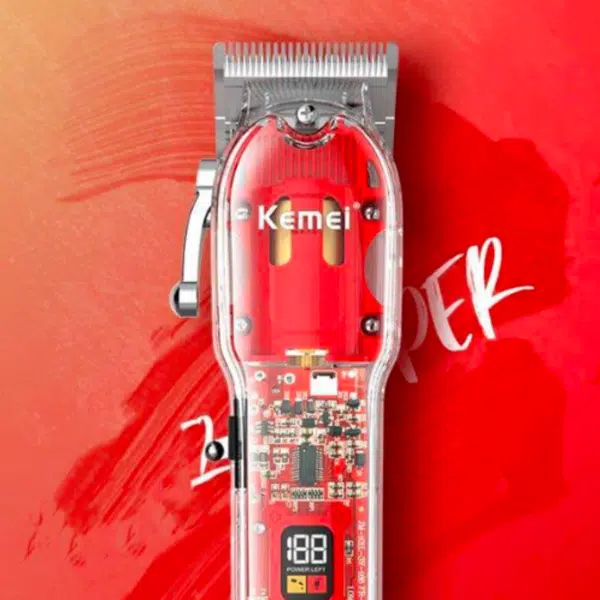 מכונת גילוח מקצועית נטענת Kemei עם מעטפת שקופה