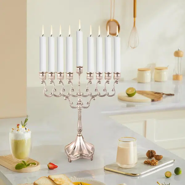 פמוט מתכת 9 סניפים לקישוט חנוכה ואירועים