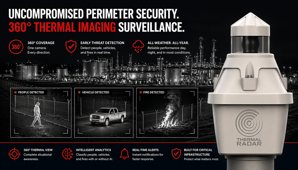 Thermal imaging security cameras and Thermal Radar’s patented 360° thermal surveillance are changing the standard for perimeter security