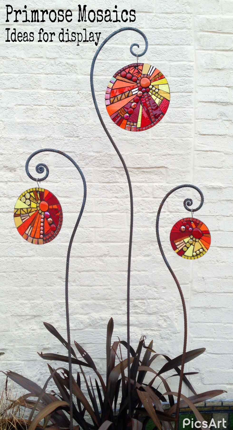 Thumbnail: Sunset Glory Sunburst Circle: Glass Hanging Garden Mosaic