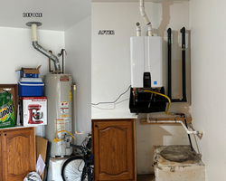 before and after replacing water heater with tankless water heater