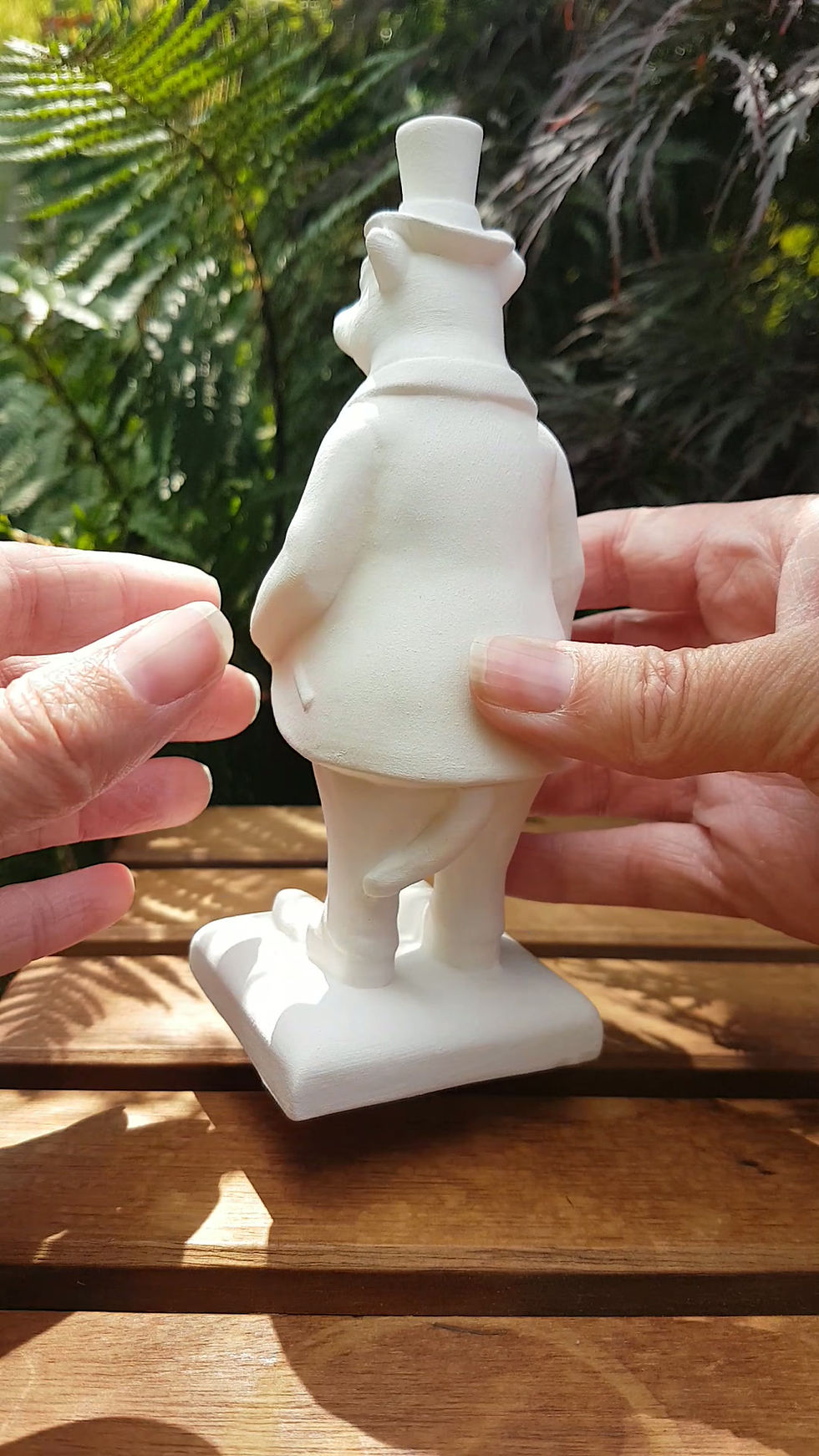 Thumbnail: Ceramic bisque Wind in the Willows Badger sculpture trail figure 360 degree view video in hand