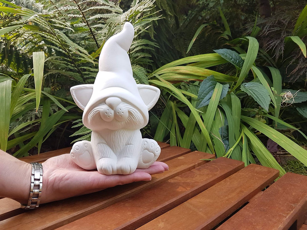 Thumbnail: Kitten gnome gonk ceramic figure in hand for scale