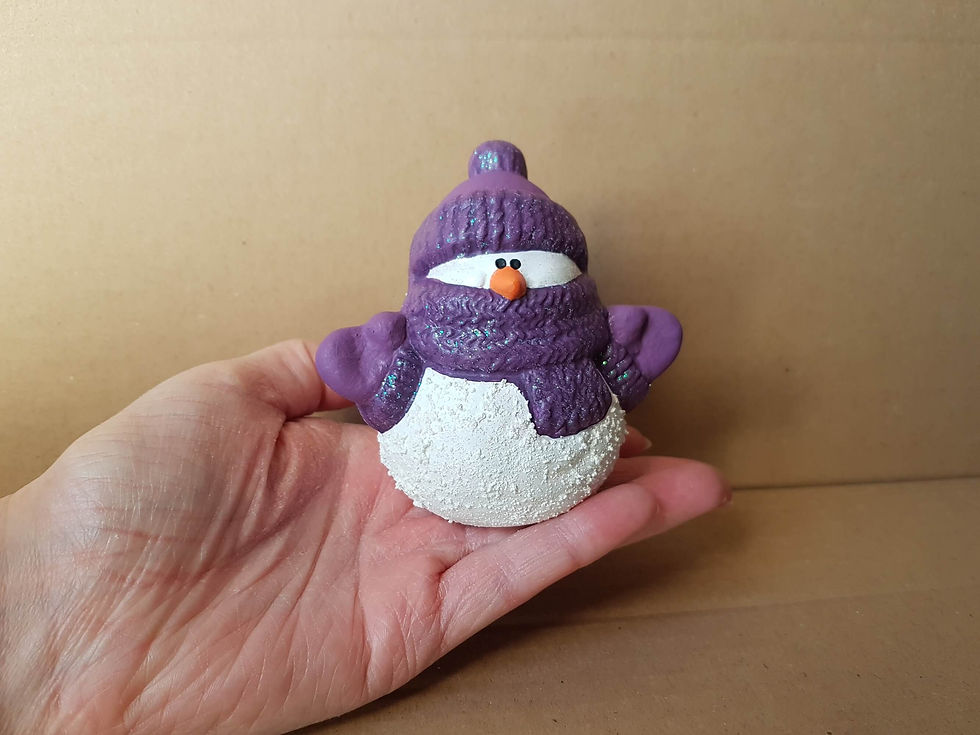 Thumbnail: Hand painted ceramic bobblehat snowman figure in hand for scale