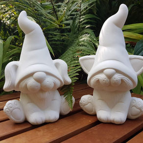 Ceramic bisque puppy and kitten gonk gnome figures